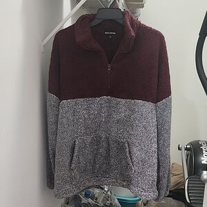 Zenana Outfitters Burgundy and Gray Zip-Up Sweater Sz 1X